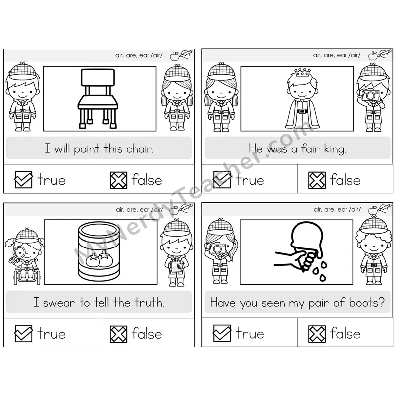 air, are, ear (/air/) True or False Task Cards — Decodable Sentences