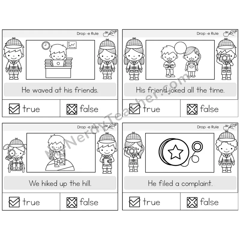 Drop -e Rule True or False Task Cards — Decodable Sentences