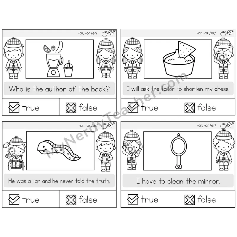 -ar and -or (/er/) True or False Task Cards — Decodable Sentences
