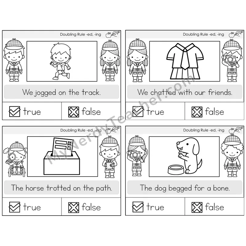 Doubling Rule -ed, -ing True or False Task Cards — Decodable Sentences