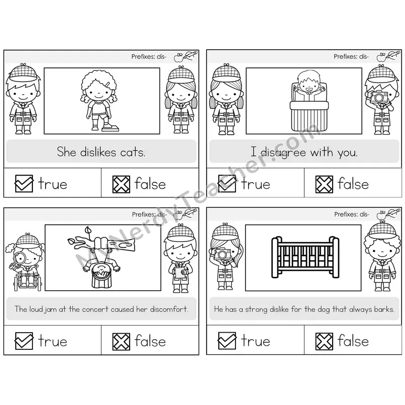 Prefix dis- True or False Task Cards — Decodable Sentences