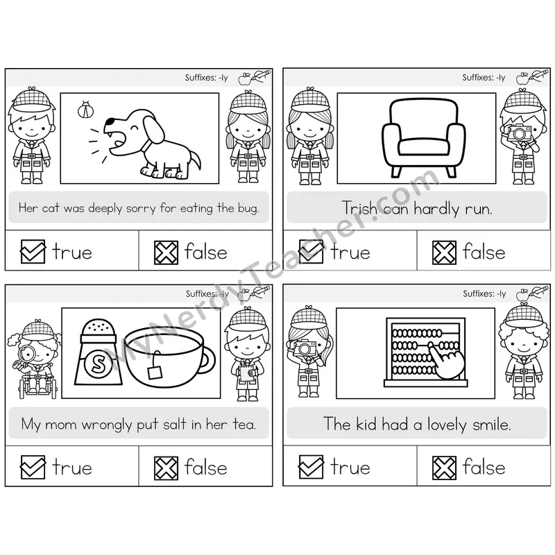Suffix -ly True or False Task Cards — Decodable Sentences