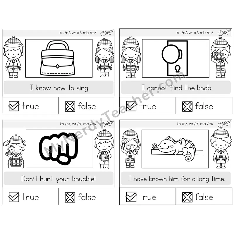 Silent Letters (kn, wr, mb) True or False Task Cards — Decodable Sentences