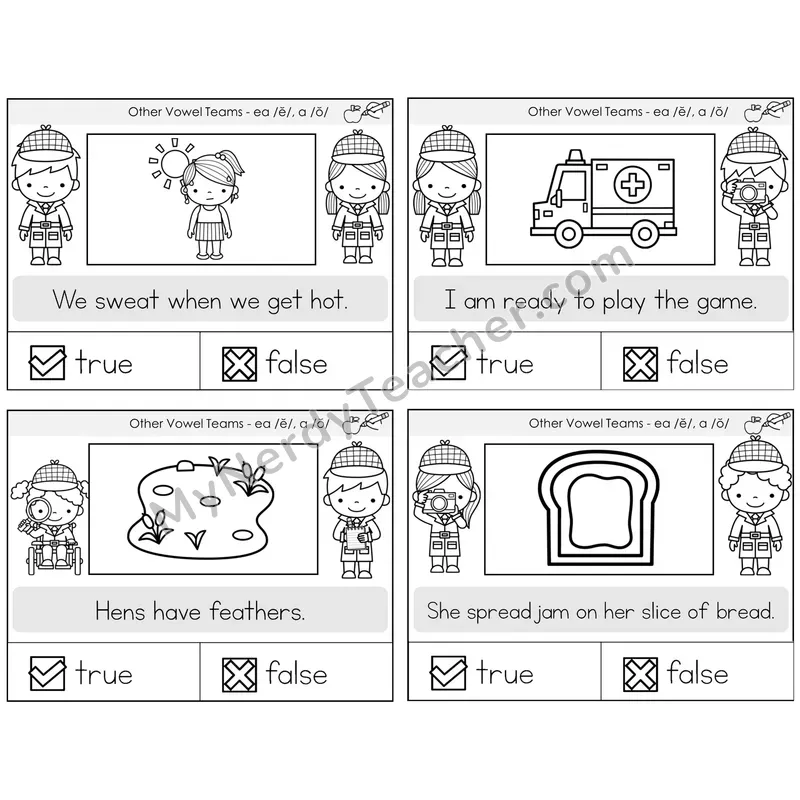 EA (short e) and A (short o) True or False Task Cards — Decodable Sentences