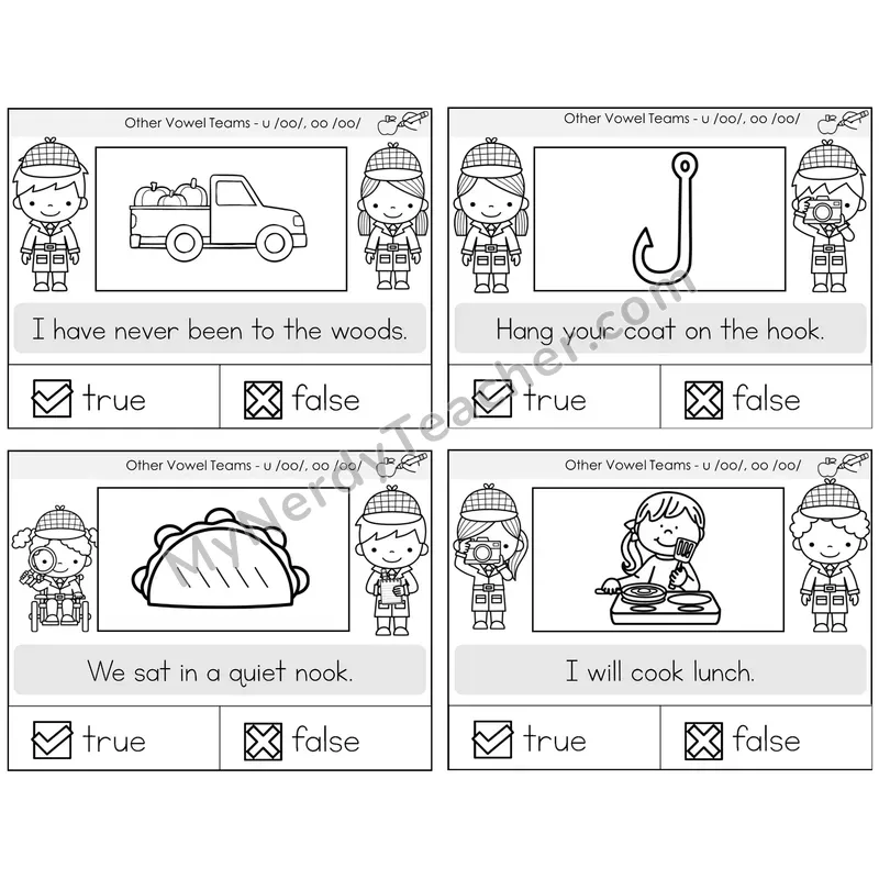 Short OO and U (/oo/) True or False Task Cards — Decodable Sentences