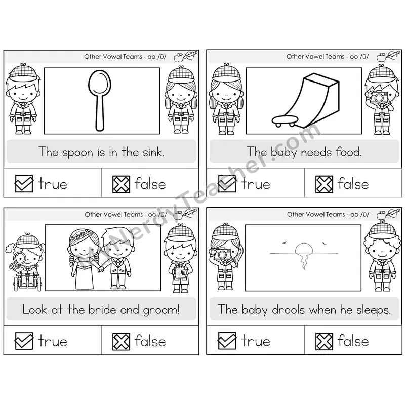 Long OO (/ū/) True or False Task Cards — Decodable Sentences