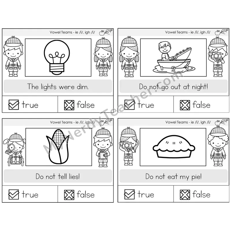 Long I Vowel Teams (ie, igh) True or False Task Cards — Decodable Sentences