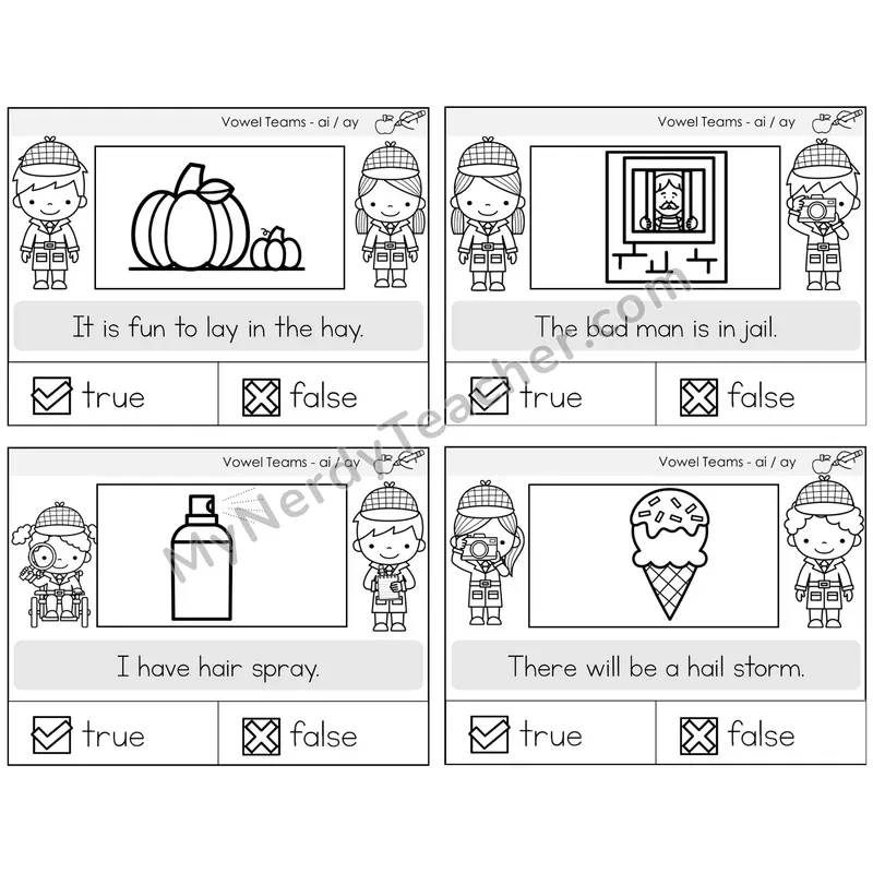 Long A Vowel Teams (ai, ay) True or False Task Cards — Decodable Sentences