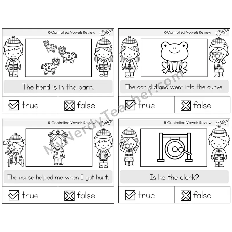 R-Controlled Vowels Review True or False Task Cards — Decodable Sentences