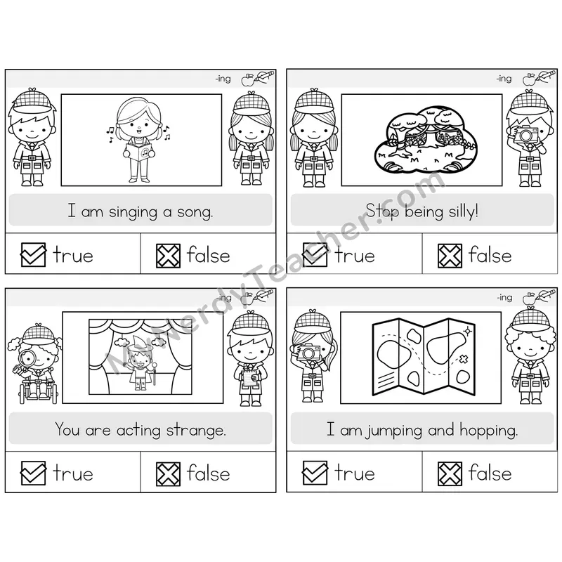 Suffix -ing True or False Task Cards — Decodable Sentences