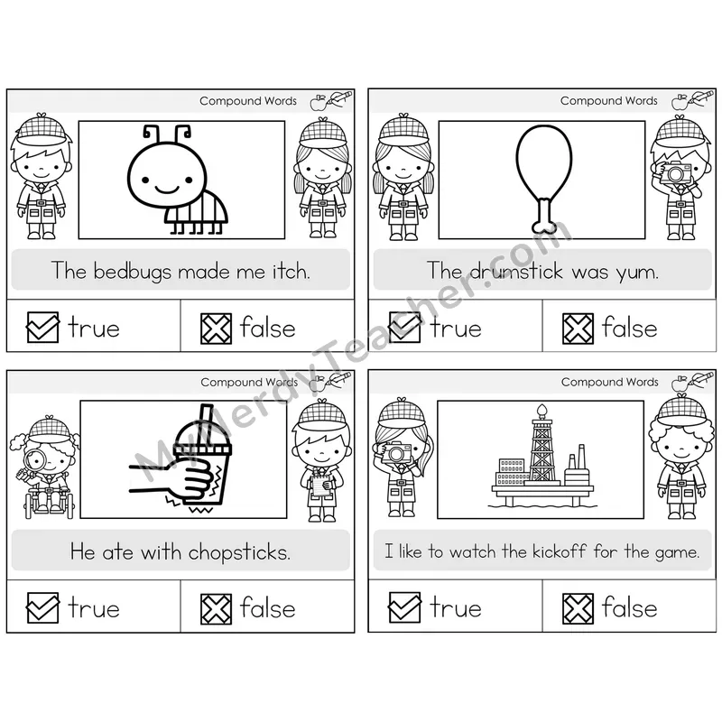 Compound Words True or False Task Cards — Decodable Sentences