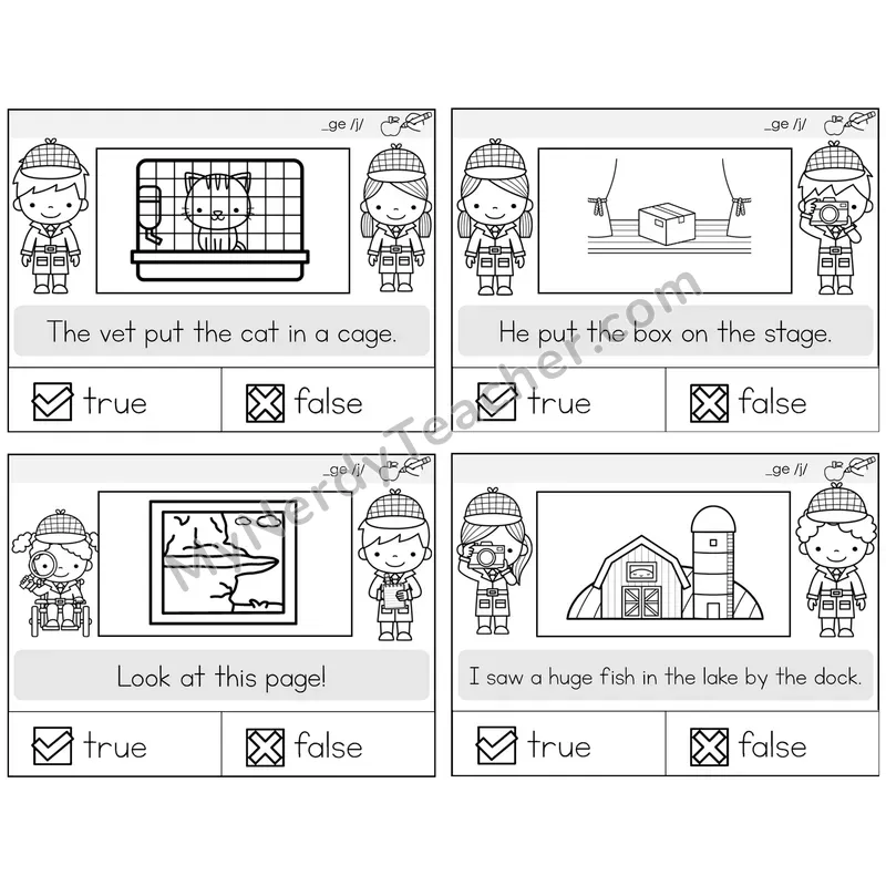 Soft G (_ge) True or False Task Cards — Decodable Sentences