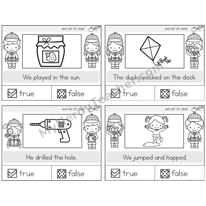 Suffix -ed True or False Task Cards — Decodable Sentences