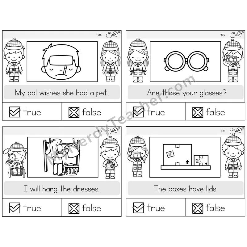 Suffix -es (Inflectional) True or False Task Cards — Decodable Sentences
