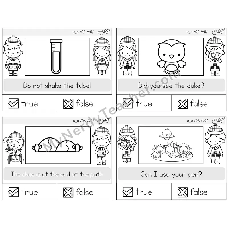 Long U VCe (u_e) True or False Task Cards — Decodable Sentences