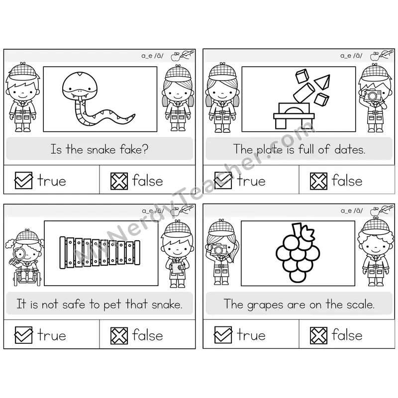Long A VCe (a_e) True or False Task Cards — Decodable Sentences