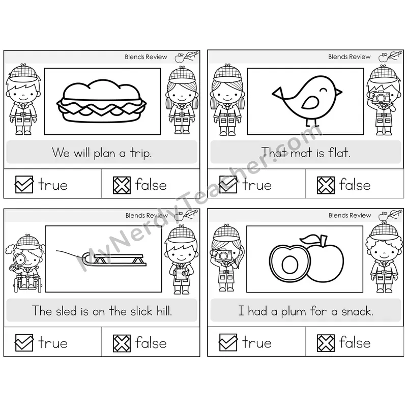 Blends Review True or False Task Cards — Decodable Sentences