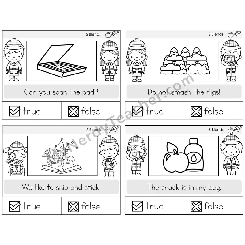 S Blends True or False Task Cards — Decodable Sentences