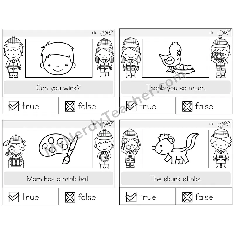 NK Digraph True or False Task Cards — Decodable Sentences