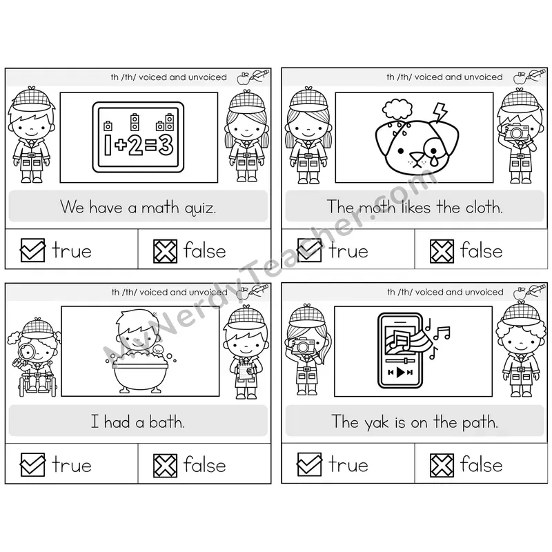 TH Digraph (Voiced + Unvoiced) True or False Task Cards — Decodable Sentences