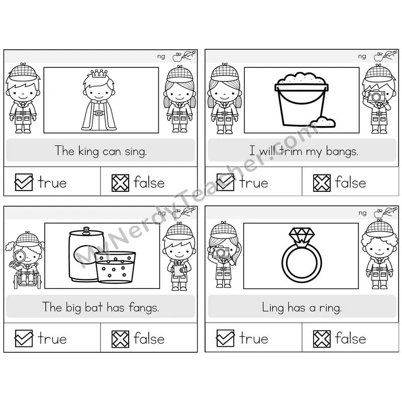 NG Digraph True or False Task Cards — Decodable Sentences