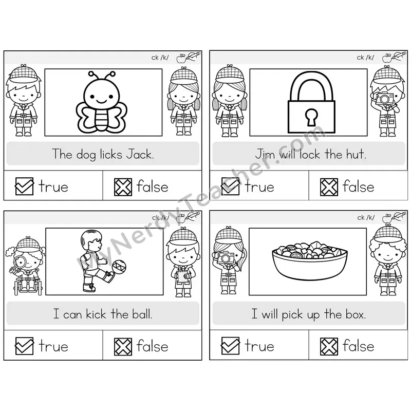 CK Digraph True or False Task Cards — Decodable Sentences