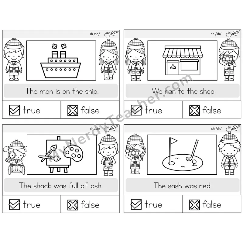 SH Digraph True or False Task Cards — Decodable Sentences