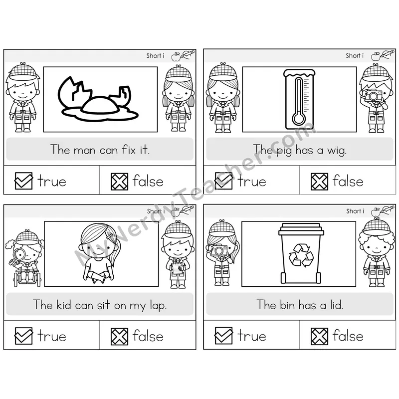 Short I True or False Task Cards — Decodable Sentences