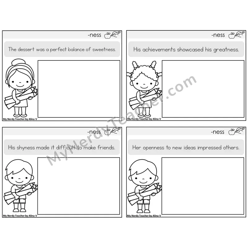 Suffix -ness Read and Draw Task Cards — Decodable Sentences