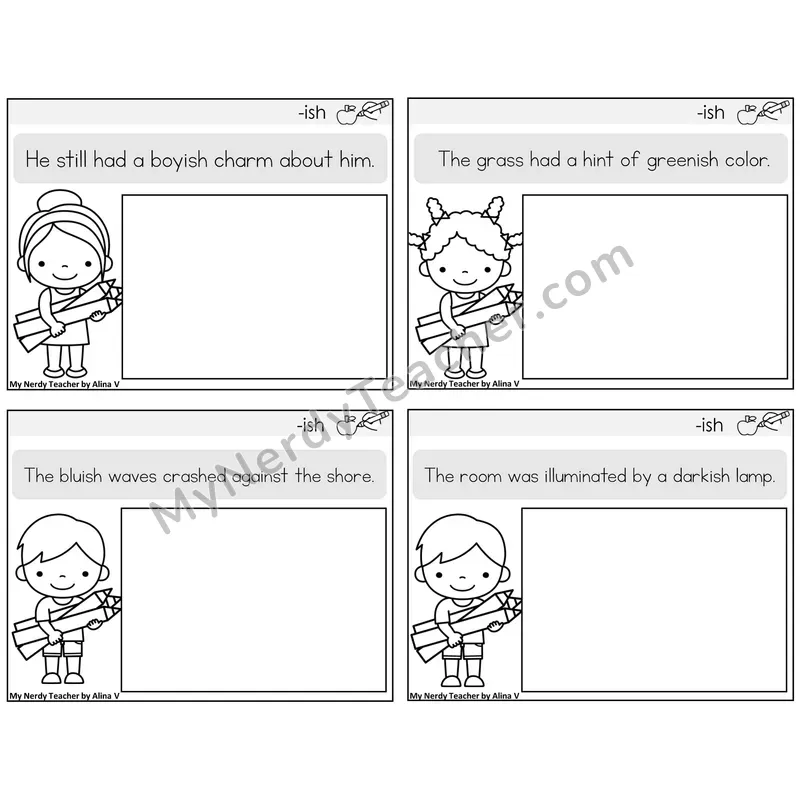 Suffix -ish Read and Draw Task Cards — Decodable Sentences