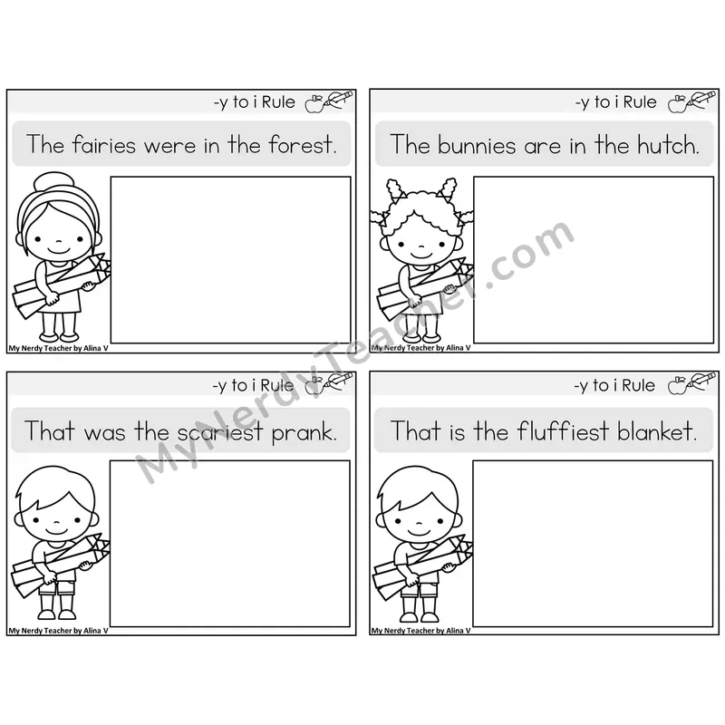 Y to I Rule Read and Draw Task Cards — Decodable Sentences