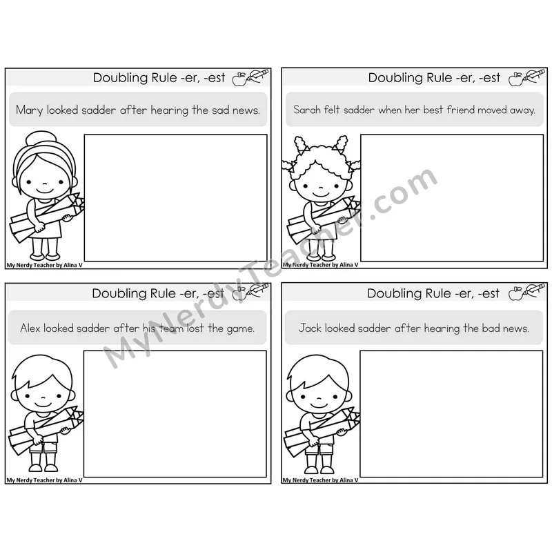 Doubling Rule -er, -est Read and Draw Task Cards — Decodable Sentences