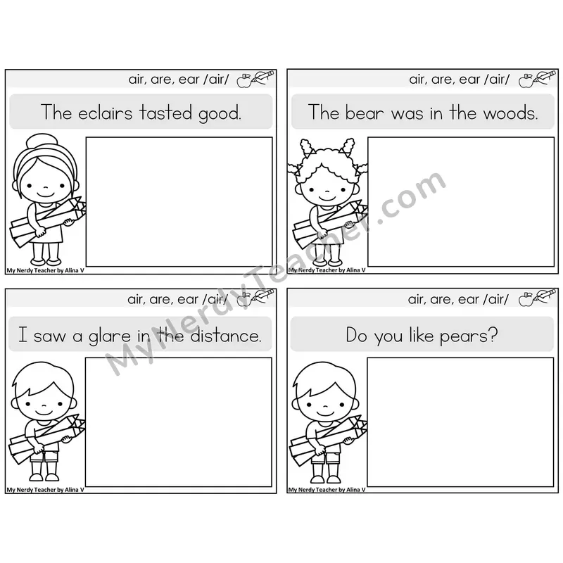 air, are, ear (/air/) Read and Draw Task Cards — Decodable Sentences