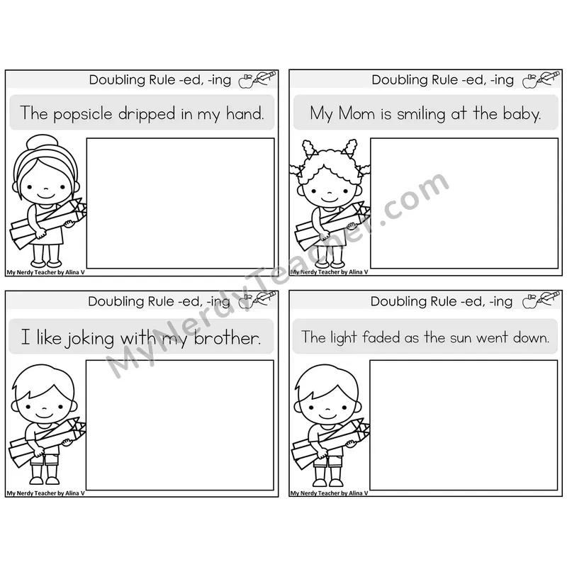 Doubling Rule -ed, -ing Read and Draw Task Cards — Decodable Sentences