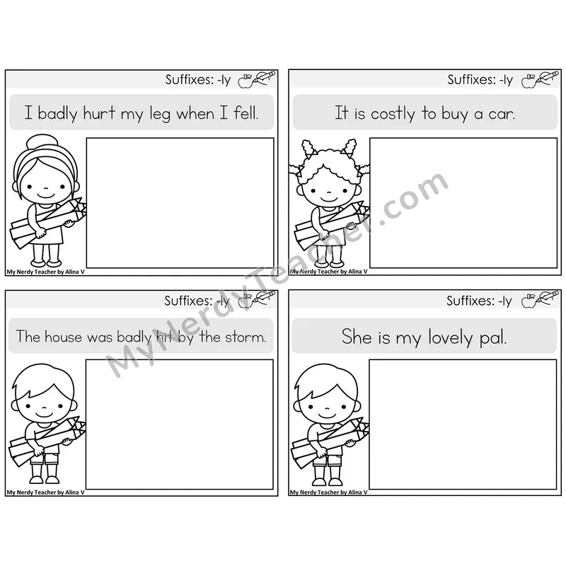 Suffix -ly Read and Draw Task Cards — Decodable Sentences