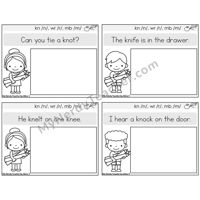 Silent Letters (kn, wr, mb) Read and Draw Task Cards — Decodable Sentences