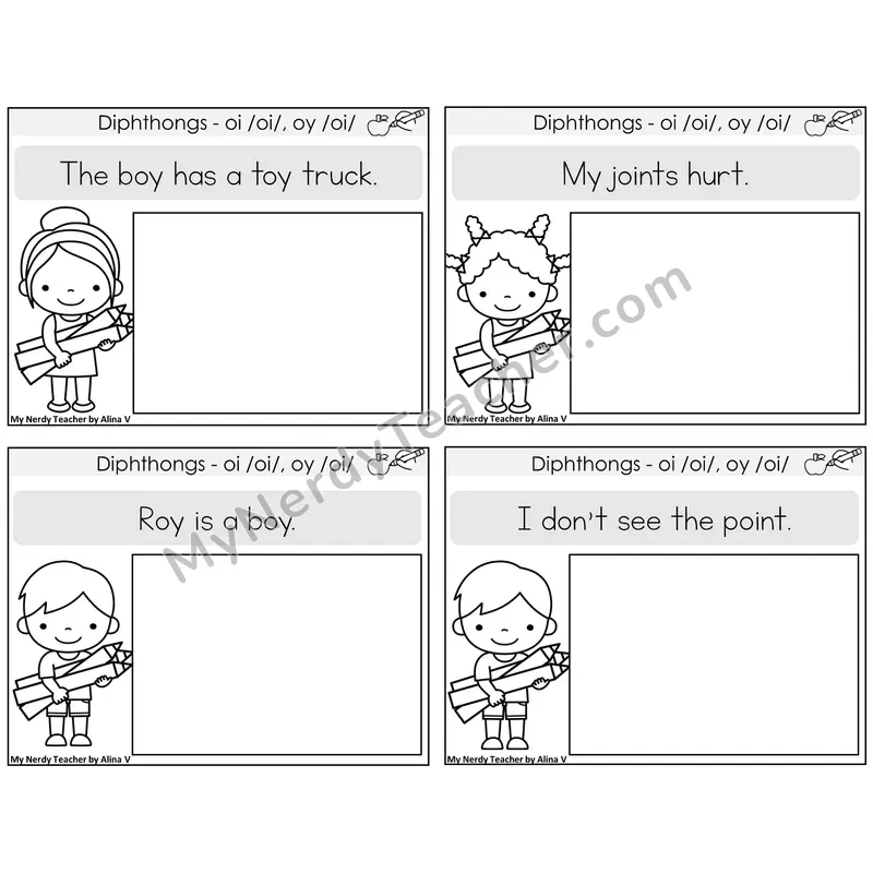 Diphthong OI and OY Read and Draw Task Cards — Decodable Sentences