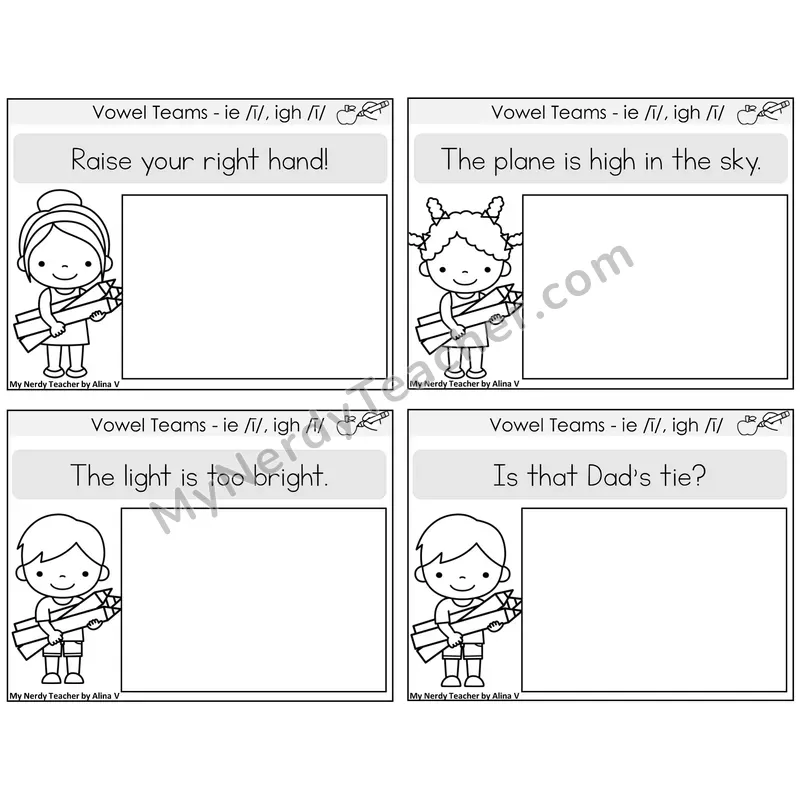 Long I Vowel Teams (ie, igh) Read and Draw Task Cards — Decodable Sentences