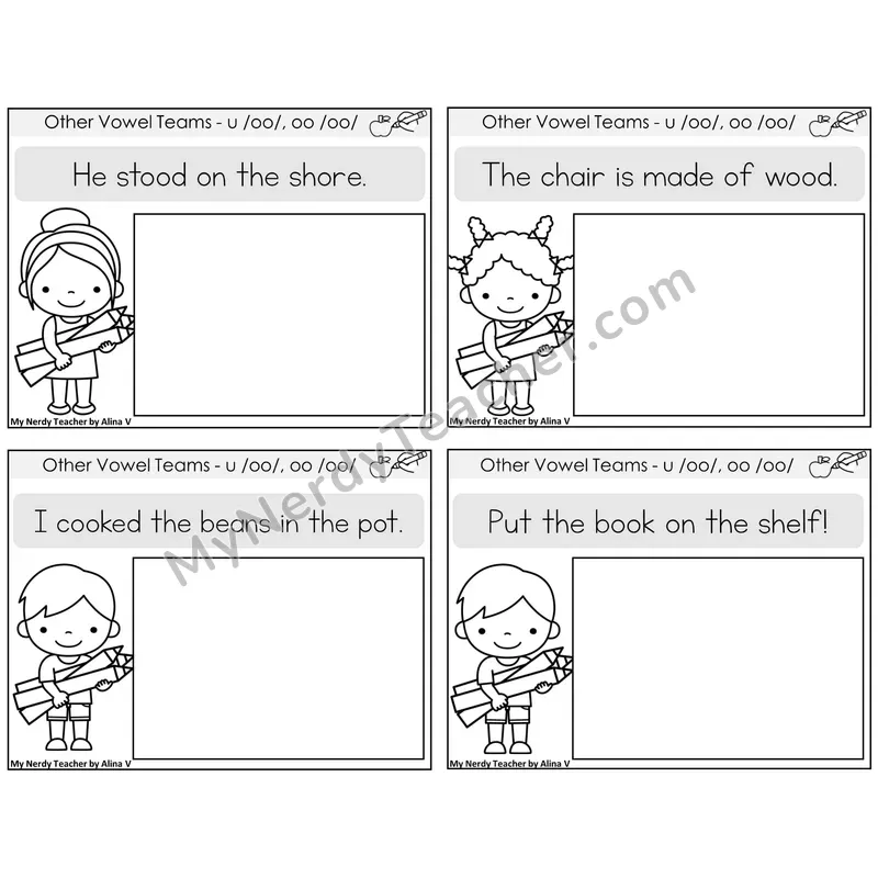 Short OO and U (/oo/) Read and Draw Task Cards — Decodable Sentences