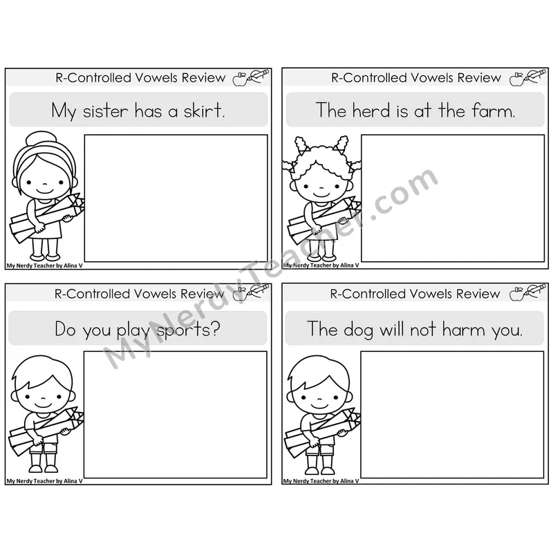R-Controlled Vowels Review Read and Draw Task Cards — Decodable Sentences