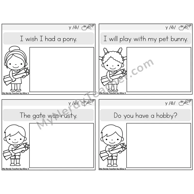 Y as Long E Read and Draw Task Cards — Decodable Sentences