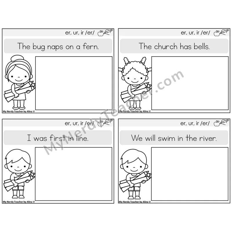 R-Controlled ER, UR, IR Read and Draw Task Cards — Decodable Sentences