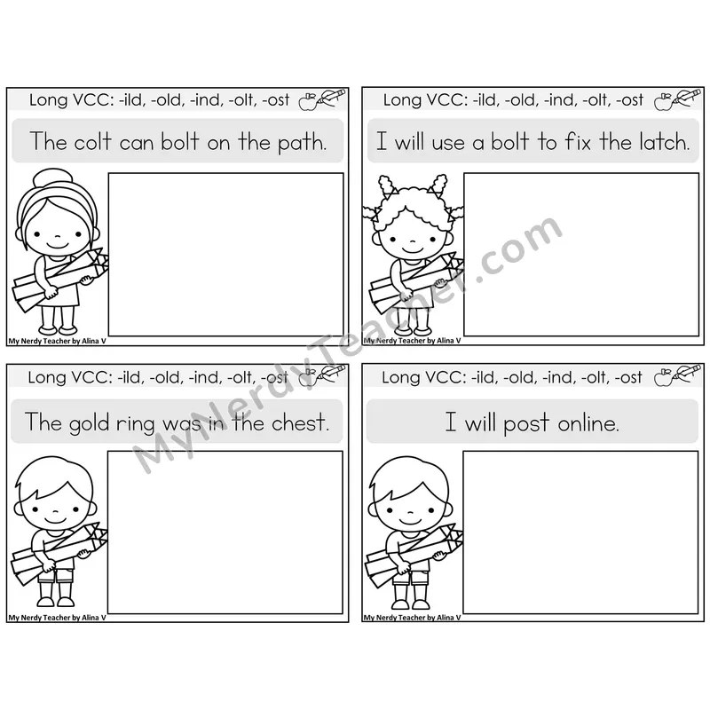 Long VCC Patterns Read and Draw Task Cards — Decodable Sentences