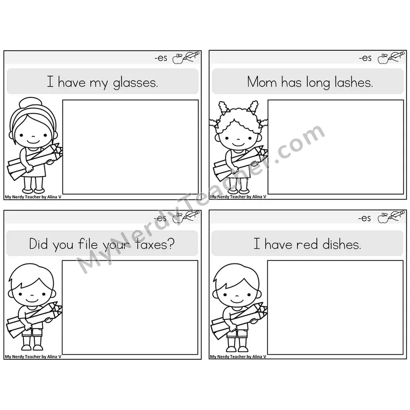 Suffix -es (Inflectional) Read and Draw Task Cards — Decodable Sentences