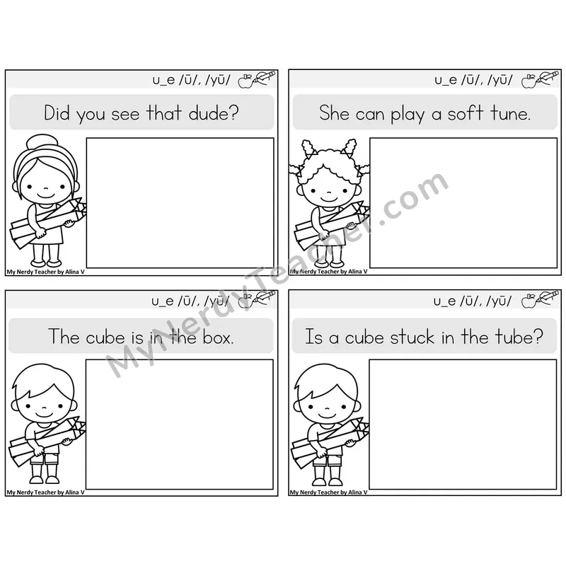 Long U VCe (u_e) Read and Draw Task Cards — Decodable Sentences