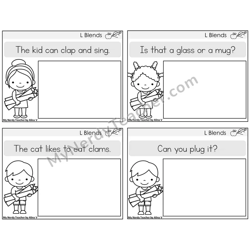 L Blends Read and Draw Task Cards — Decodable Sentences