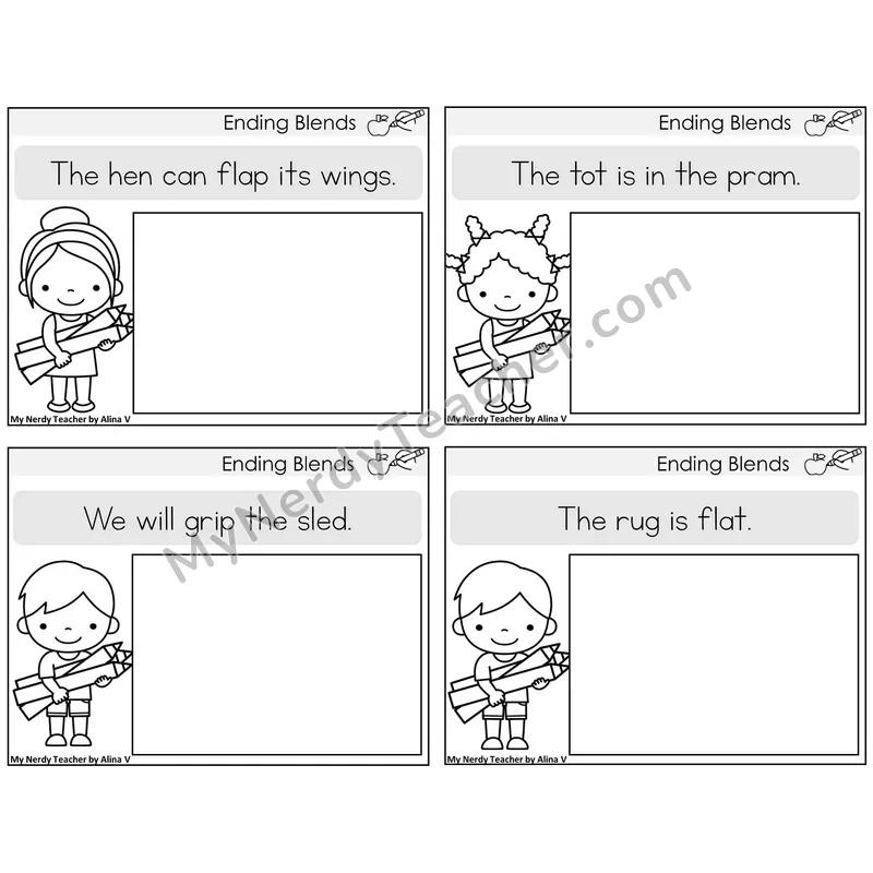 Ending Blends Read and Draw Task Cards — Decodable Sentences