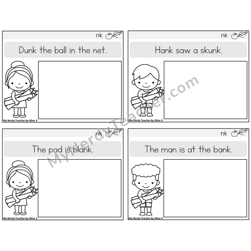 NK Digraph Read and Draw Task Cards — Decodable Sentences