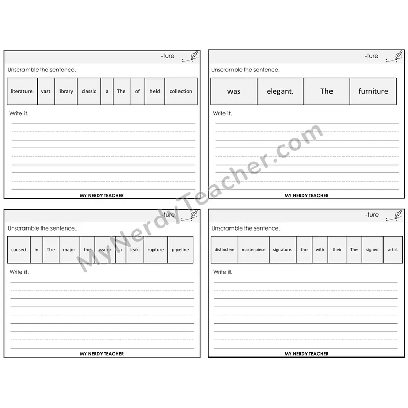 Suffix -ture Unscramble and Write Task Cards — Decodable Sentences