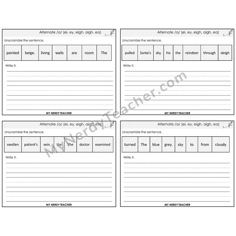 Alternate Long A Spellings Unscramble and Write Task Cards — Decodable Sentences